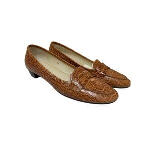Talbots Loafers Croc Embrossed Brown Leather Shoes Size 6 M